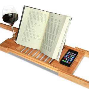 Bamboo Bathtub Tray with Book & Wine Rest
