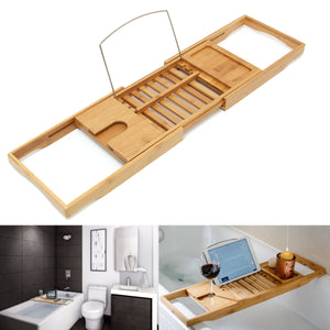 Bamboo Bathtub Tray with Book & Wine Rest
